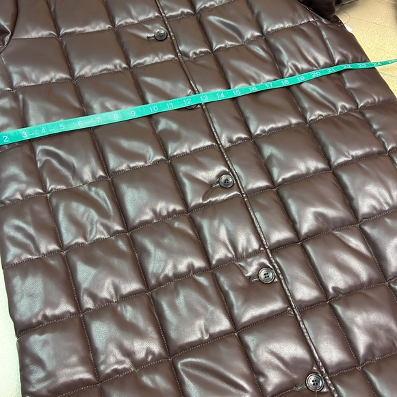 Calvin Klein Longline Faux Leather Brown Puffer Jacket Size L - Picture 11 of 12